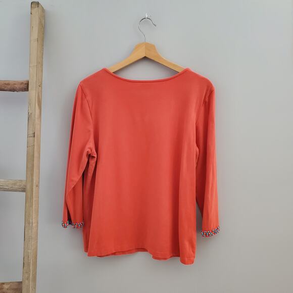 Ruby Rd. Orange Scoop Neckline Beaded Top Size L - Picture 2 of 5